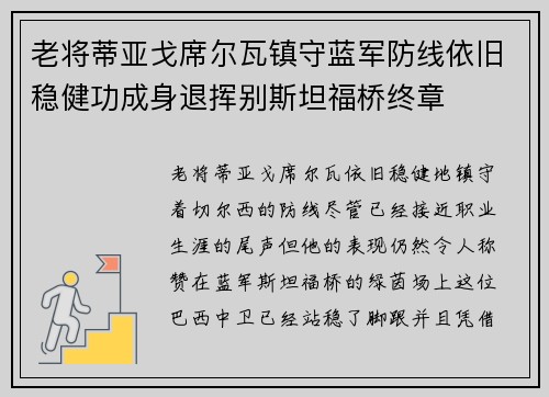 老将蒂亚戈席尔瓦镇守蓝军防线依旧稳健功成身退挥别斯坦福桥终章
